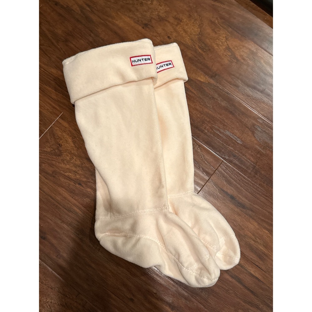 Hunter Boot Socks Tall Fleece Rain Boot Liners Cream Peach Logo Women Medium